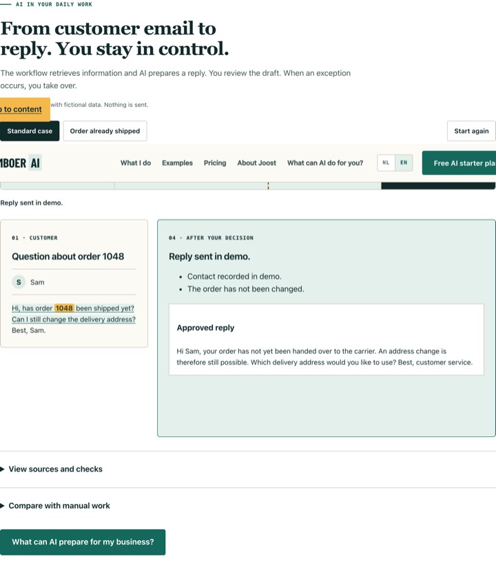Screenshot of the reply demo after approval, showing the result and what was recorded.